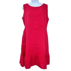 Stella Martini 100% Italian Linen Sleeveless Flounce Hem Dress Size XL Coral NWT